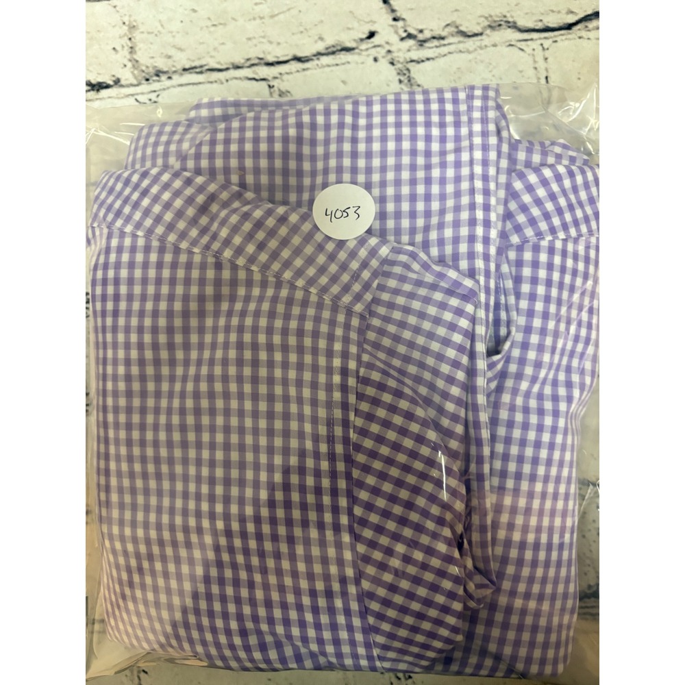 Brooks Brothers 346 Mens Large Purple Gingham Non-Iron Cotton Button Down Shirt - Picture 9 of 9